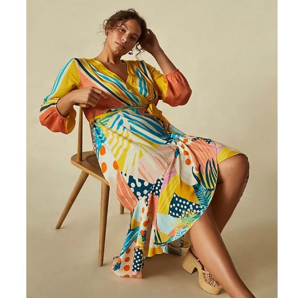 Anthropologie Conditions Apply - Misty Maxi Dress Abstract Floral Wrap